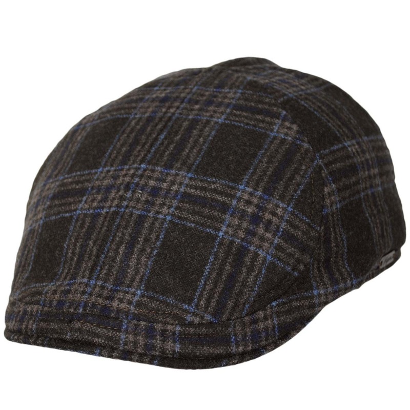 Italian Check Flannel Wool/Silk Pub Cap BROWN 56cm