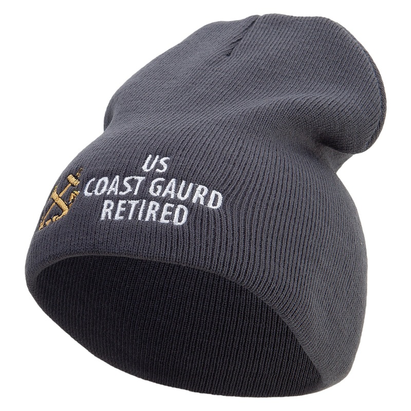 Made in USA Coast Guard Retired Embroidered 8 Inch Short Beanie Charcoal One Size