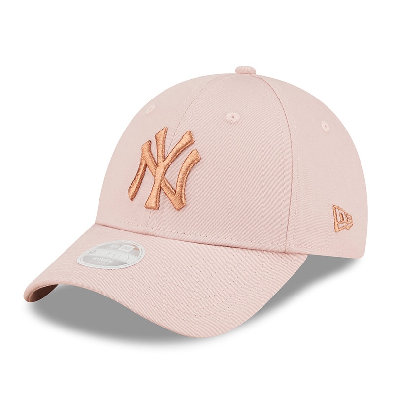 New Era Womens 9FORTY New York Yankees Baseball Cap – MLB Metallic Logo – Pink-Rose Gold Adjustable