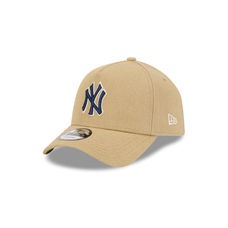New York Yankees Logo Essentials Khaki 9FORTY A-Frame Snapback Hat One Size