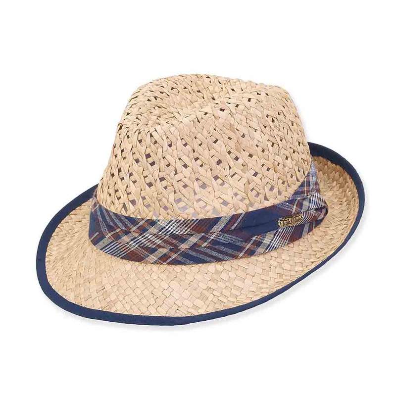 Open Weave Seagrass Straw Fedora – Tidal Tom Hats Navy M/L (57-59 cm)