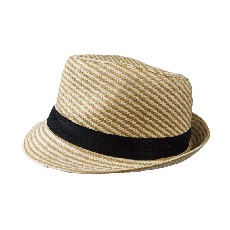 Summer Trilby Hat with Diagonal Stripes Beige L/XL