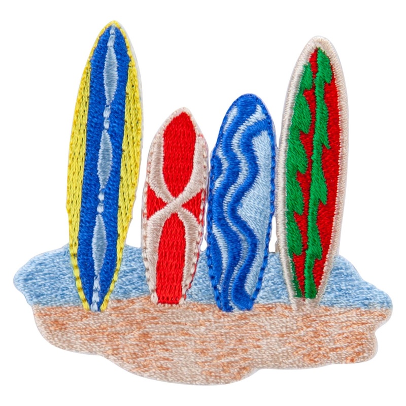 Surfboard in Sand Embroidered Patch Blue Red One Size