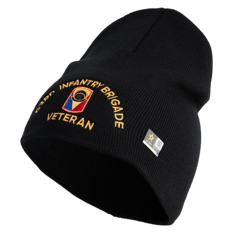 U.S. Army 53rd Infantry Brigade Symbol Embroidered 8 Inch Solid Knit Short Beanie Made in USA Black One Size