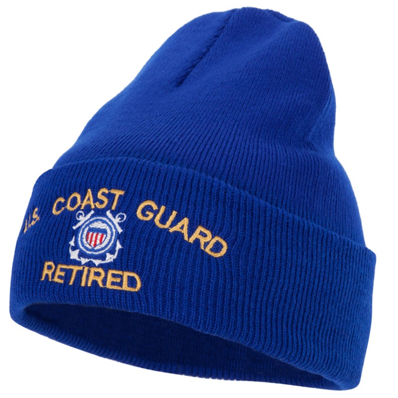 US Coast Guard Retired Logo Embroidered 12 Inch Long Knitted Beanie Royal One Size