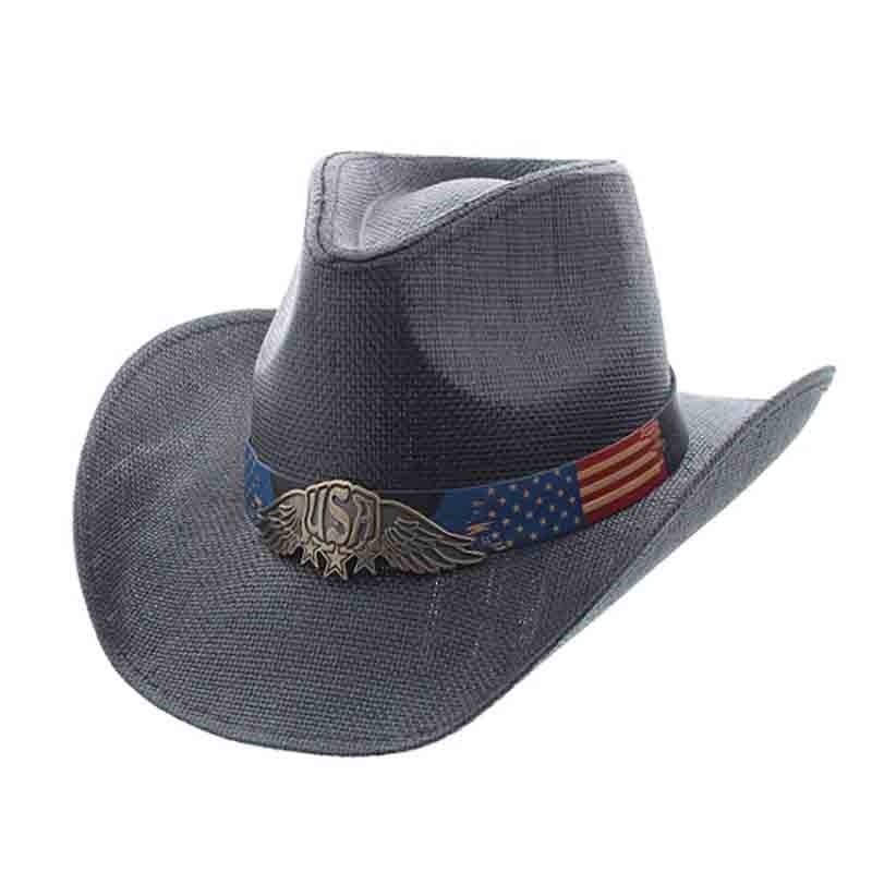 Black Straw Cowboy Hat with USA Flag Band – Milani Hats Black M/L (58.5 cm) Straw