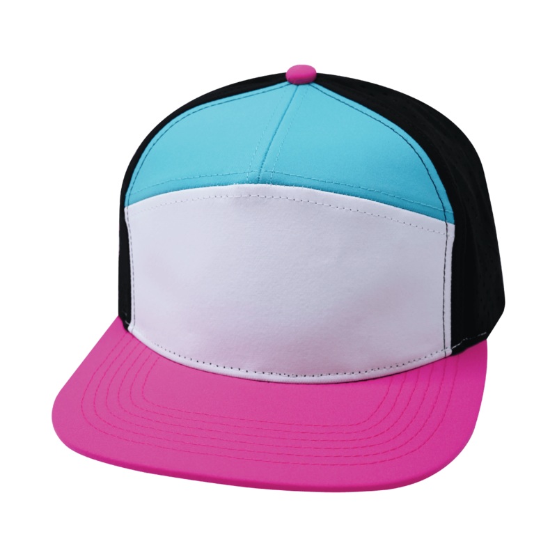 Blank – 7 Panel – Neon Pink / White / Neon Blue Green / Black (Unisex) – Laser Mesh