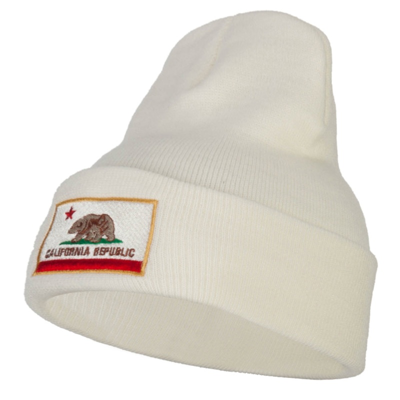 California State Flag Embroidered Long Knitted Beanie White One Size