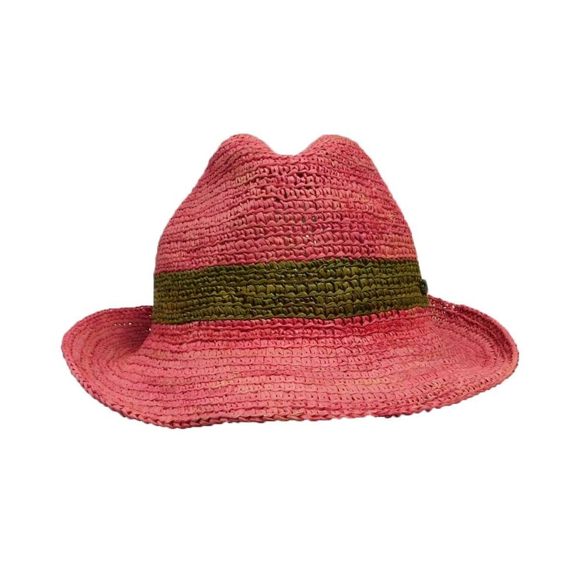 Christy’s Crochet Raffia Fedora Hat Fuchsia