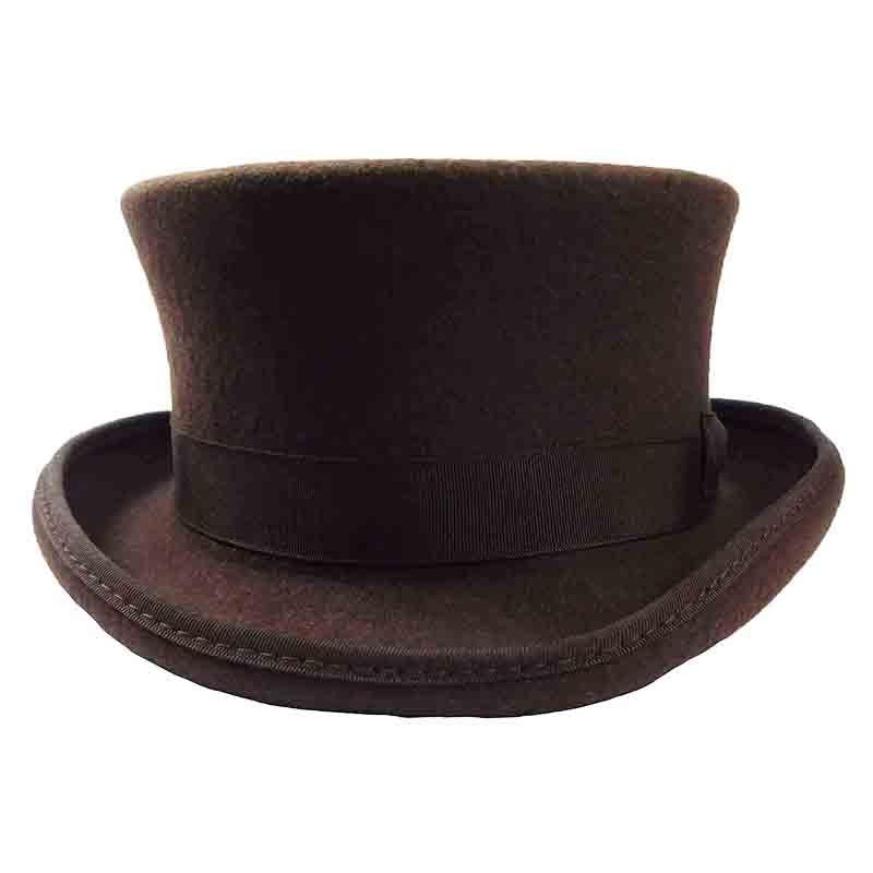 Classic Short Brown Wool Felt Top Hat by JSA for Men Brown M