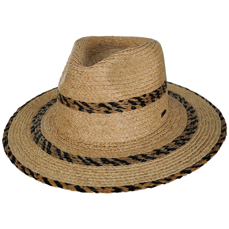 Cohen Raffia Braid Straw Fedora Hat TAN/BLACK S