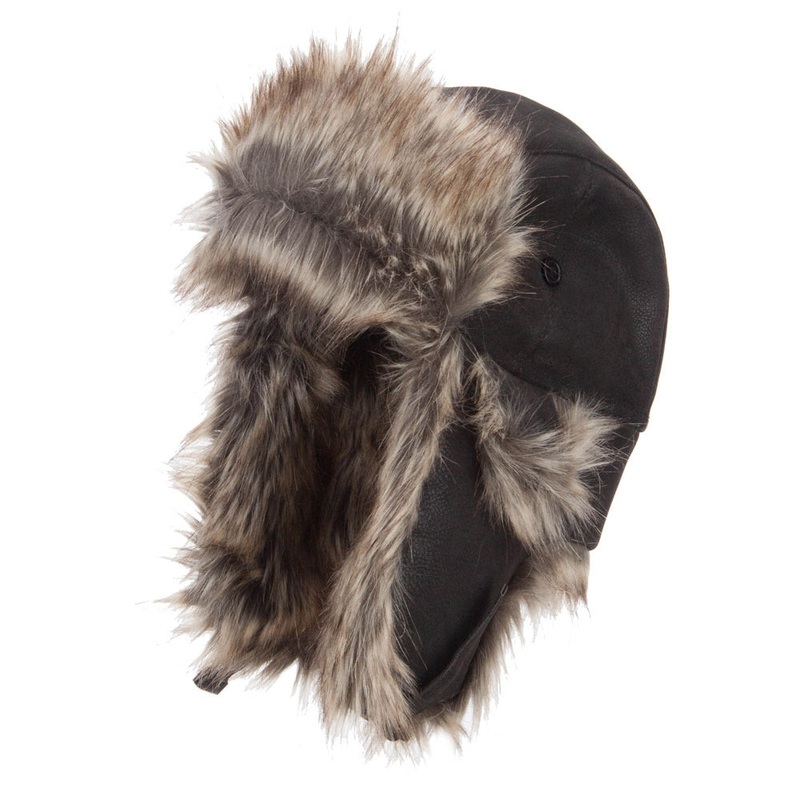 Faux Leather and Fur Trooper Hat Black L