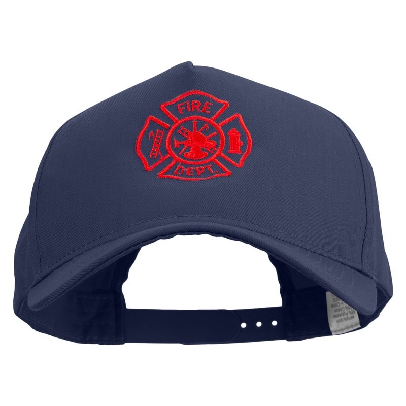 Fire Dept Maltese Cross Embroidered Big Size Solid Cotton Twill 5 Panel high profile Prostyle Snap Cap Navy XL-3XL