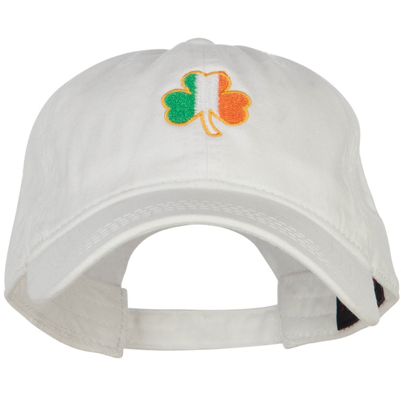 Ireland Shamrock Embroidered Washed Buckled Cap White One Size