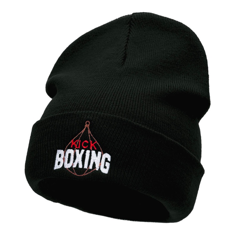 Kick Boxing Embroidered 12 Inch Long Knitted Beanie Black One Size