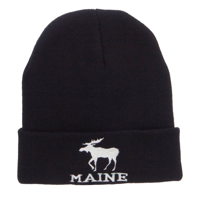 Maine State Moose Embroidered Cuff Beanie Black One Size
