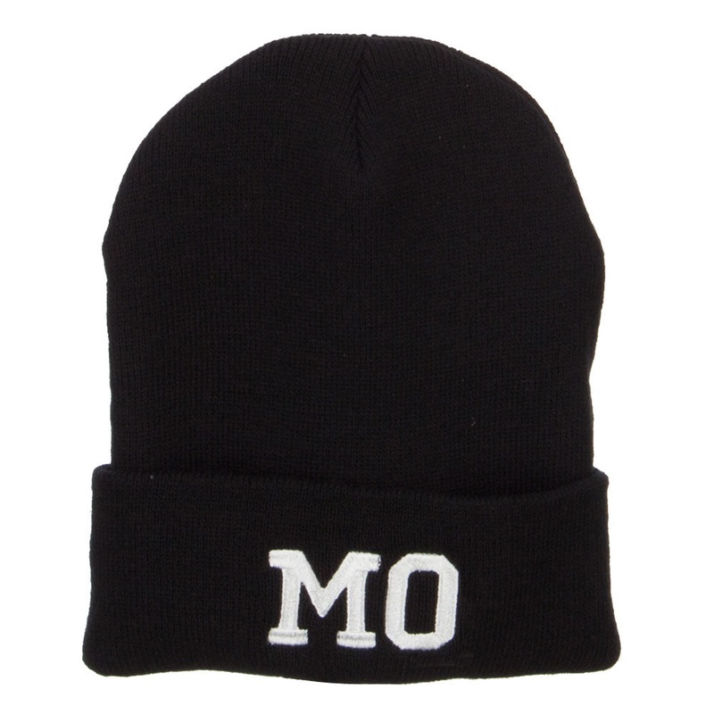 MO Missouri State Embroidered Long Beanie Black One Size
