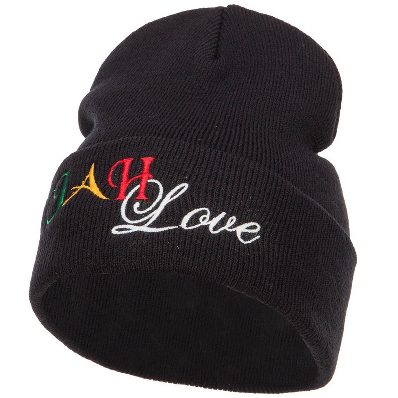 Rasta JAH Love Embroidered Long Beanie Black One Size