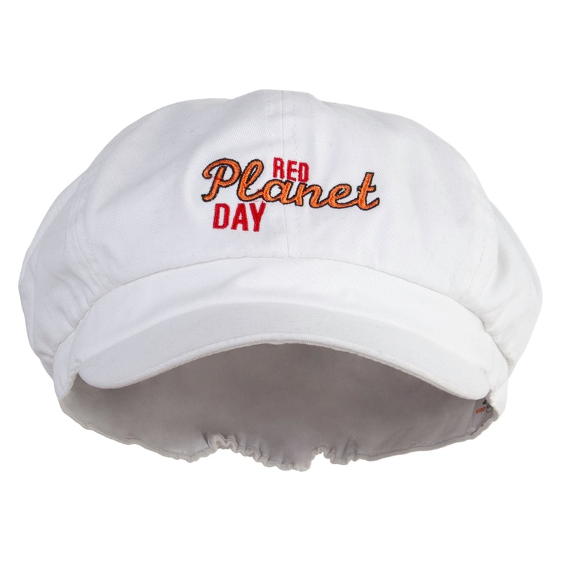 Red Planet Day Embroidered Cotton Elastic Big Size Newsboy Cap White XL-2XL