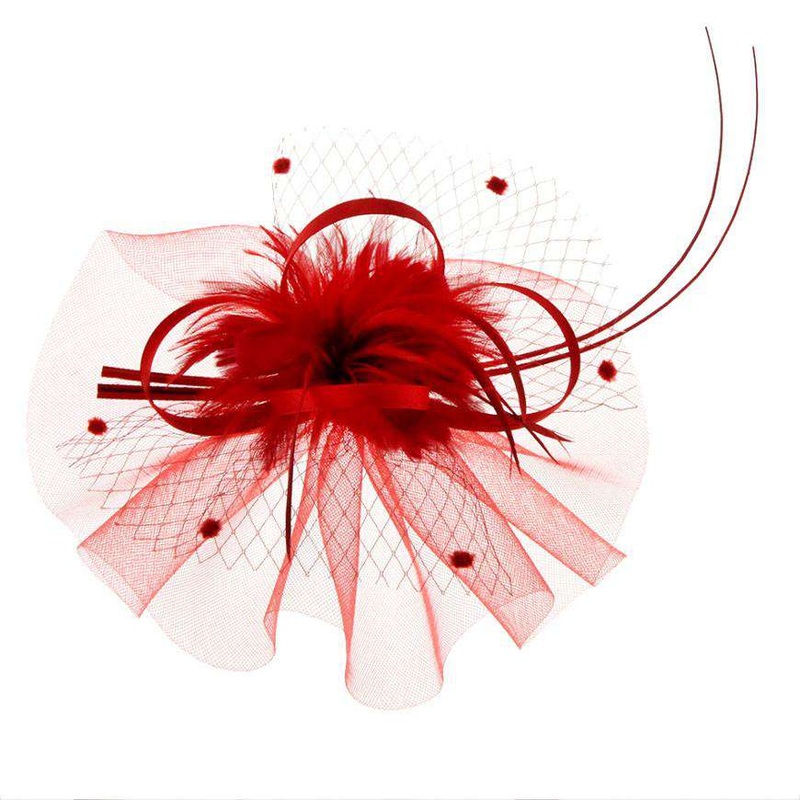 Ruffle Mesh and Stick Fascinator Red
