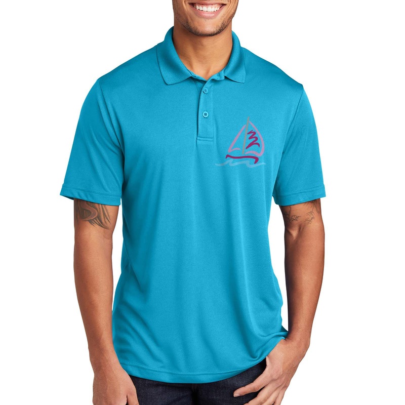 Sailing Boat Graphic Design PosiCharge Competitor Polo Tee Shirt Atomic Blue XS