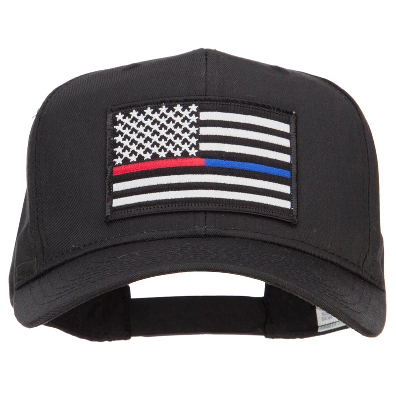 Thin Red Blue Line USA Flag Patched Twill Cap Black One Size