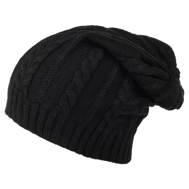 Timberland Hats Slouchy Cable Knit Beanie Hat – Black 1-Size