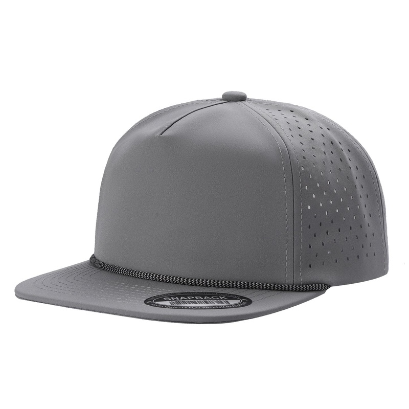 Unbranded 5 Panel Water Resistant Flat Bill Perforated Rope Hat Black