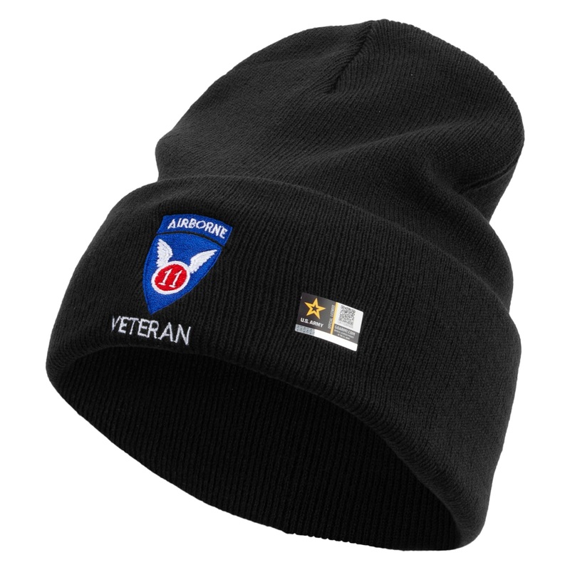 11th Airborne Division Veteran Embroidered 12 Inch Long Knitted Beanie Black One Size