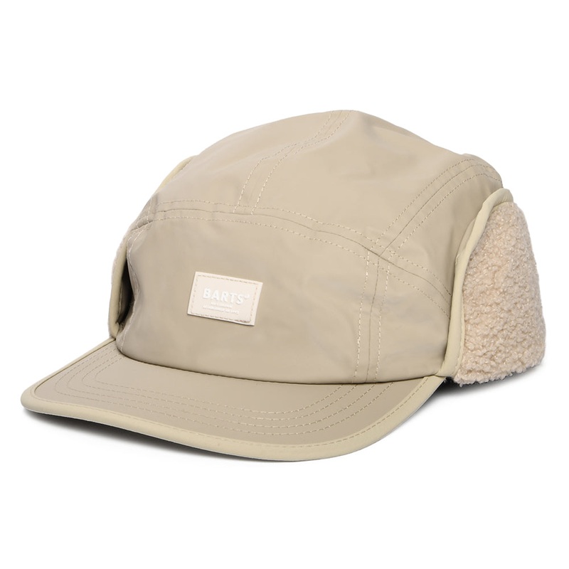 Barts Hats Hydero Water Resistant 5 Panel Cap with Earflaps – Beige Adjustable