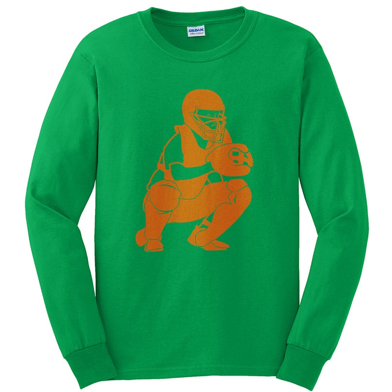 Baseball Catcher Graphic Design Men’s Cotton Long Sleeve T-shirt Irish Green S