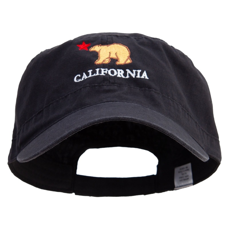 California with Bear and Star Embroidered Big Size Adjustable Ripstop Army Cap Black XL-3XL
