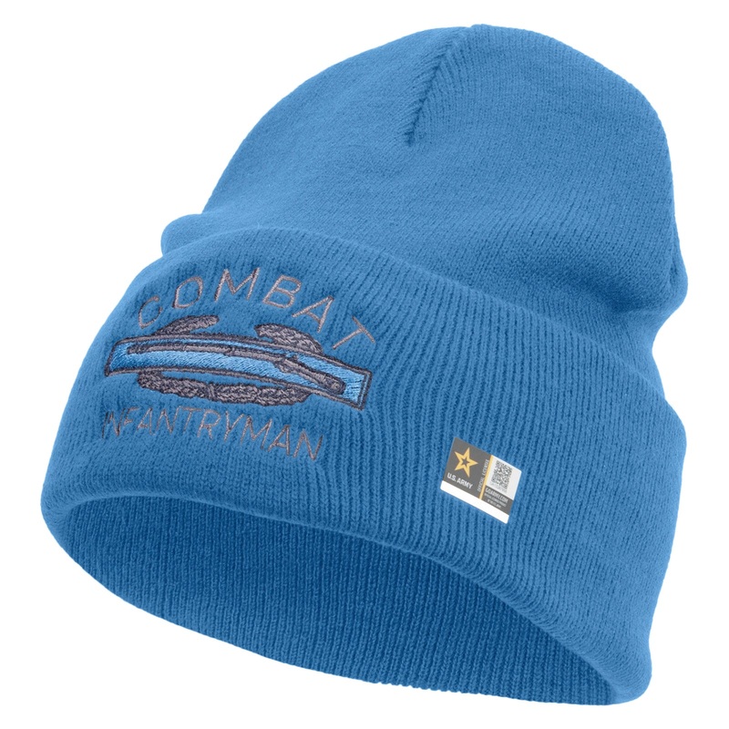 Combat Infantryman Embroidered 12 Inch Long Knitted Beanie Sky Blue One Size