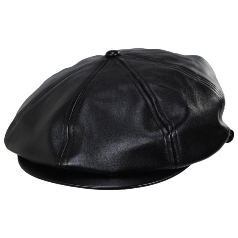 Faux Leather Newsboy Cap BLACK S