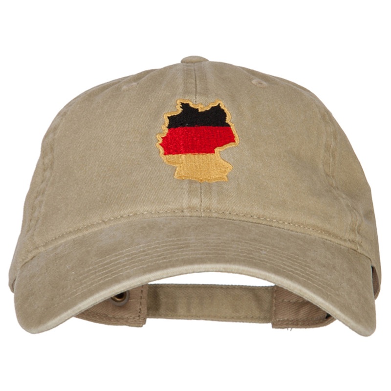 Germany Flag Map Embroidered Washed Cotton Twill Cap Khaki One Size