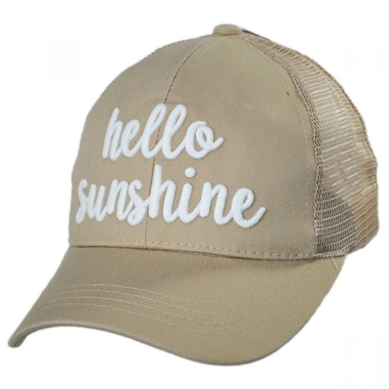 High Ponytail Hello Sunshine Mesh Adjustable Baseball Cap KHAKI ADJUSTABLE