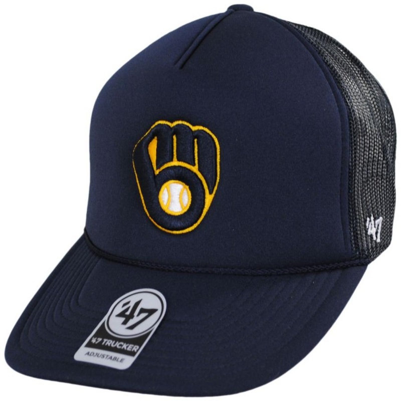 Milwaukee Brewers MLB Foam Mesh Trucker Snapback Baseball Cap NAVY ADJUSTABLE