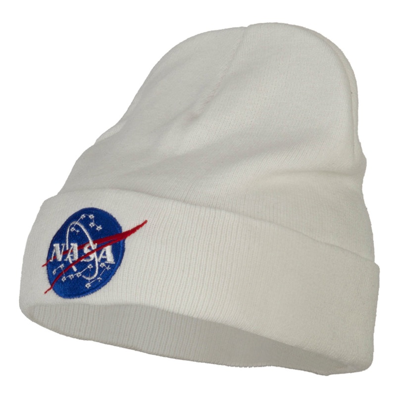 NASA Insignia Embroidered Big Size Long Beanie White XL-3XL