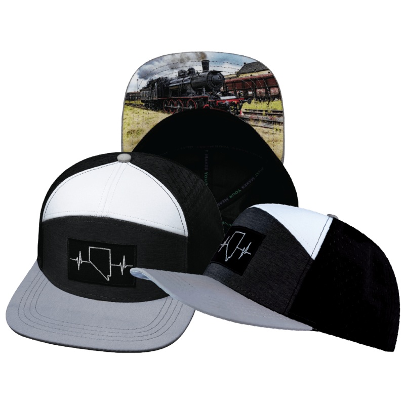 Nevada Hat – Flat Bill – Gray / Charcoal / White / Black – Jersey Mesh