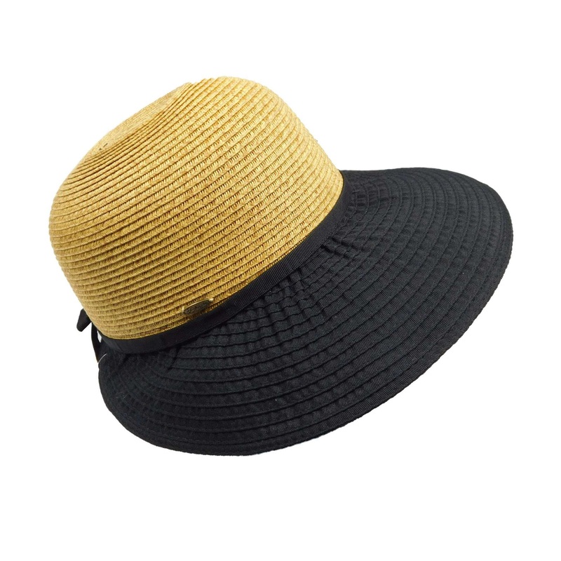 Ribbon and Straw Facesaver – Scala Collezione Black Medium (57 cm)