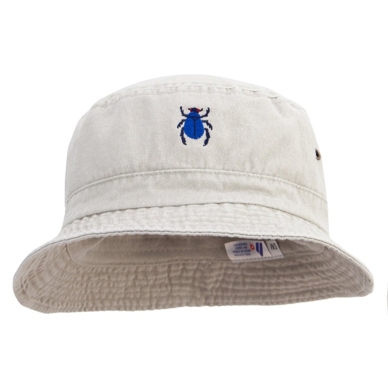 Scarab Beetle Embroidered Washed Hats Beige M-L