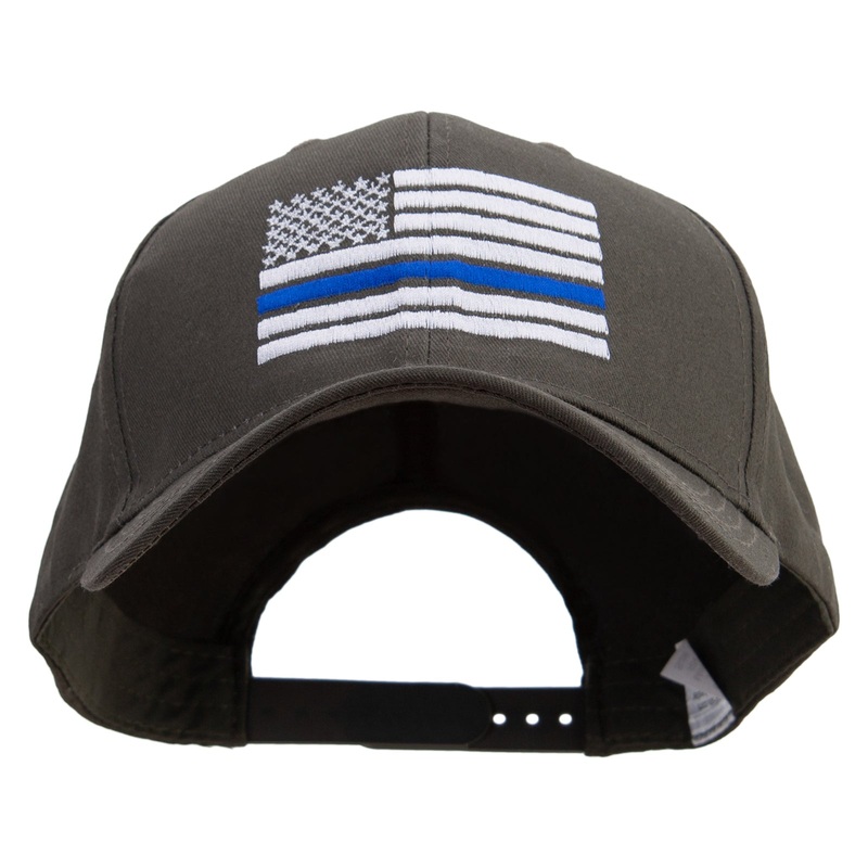Thin Blue Line USA Flag Embroidered Big Size Structured Solid Poly Cotton Twill High Profile Pro Style Cap Olive XL-3XL
