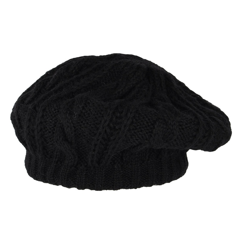 Whiteley Hats Cable Knit Beret – Black 1-Size