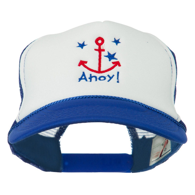 Anchor Stars Ahoy Embroidered Foam Mesh Back Cap Royal White One Size