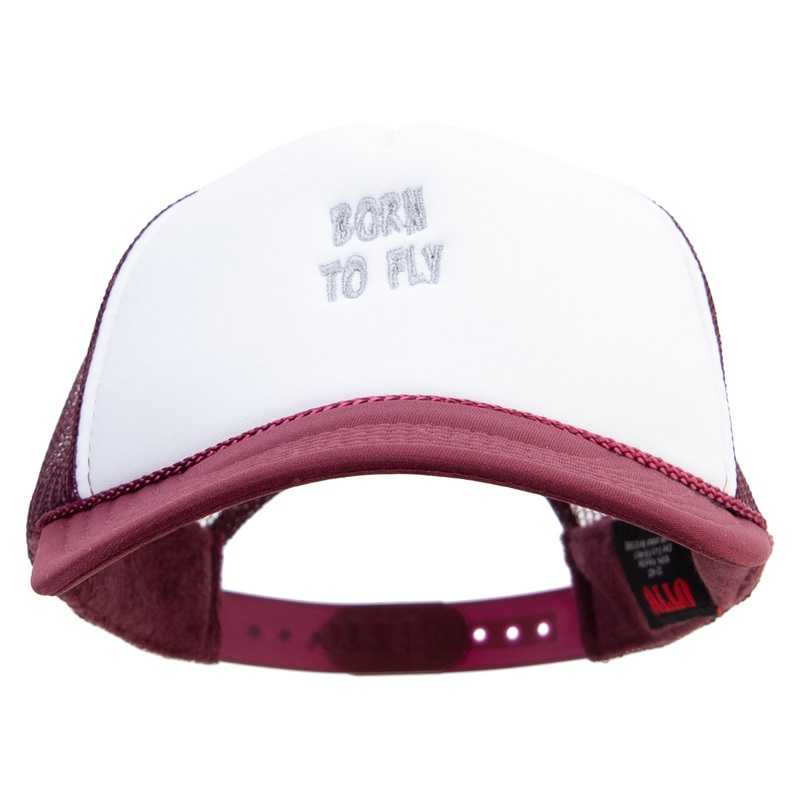 Born to Fly Embroidered Foam Panel Mesh Snapback Maroon White One Size