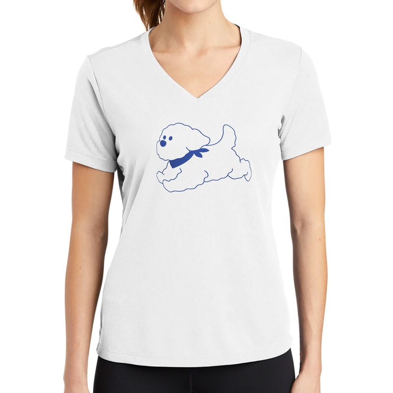 Cute Poodle Dog Graphic Design Ladies Big Size Mesh V-Neck T-Shirt White XS