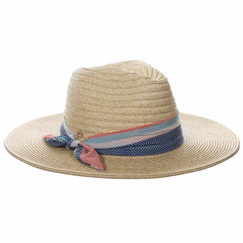 Elsie Striped Chiffon Tie Safari Hat – Cappelli Straworld Natural
