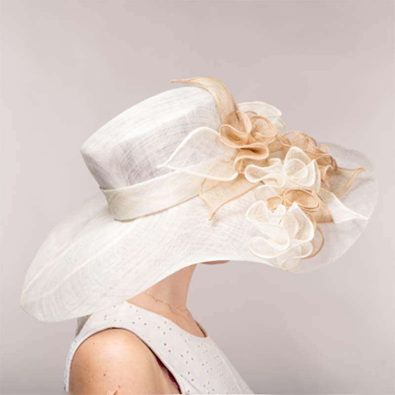 Flower String Wide Brim Ivory and Tan Sinamay Dress Hat – KaKyCO Ivory and Tan