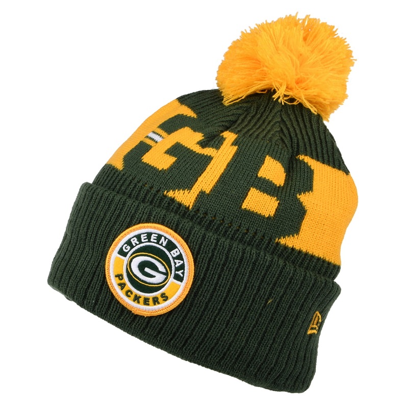 New Era Green Bay Packers Bobble Hat – NFL On Field Sport Knit – Green-Yellow 1-Size