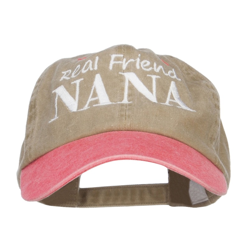 Real Friend Nana Embroidered Washed Cap Khaki Red One Size
